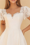 White A Line Short Sleeves Lace Short Graduation Dress