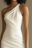 White One Shoulder Satin Short Bodycon Graduation Dress