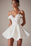 White A Line Spaghetti Straps Short Graduation Dress