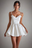 White Satin A Line Spaghetti Straps Short Graduation Dress