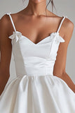 White Satin A Line Spaghetti Straps Short Graduation Dress