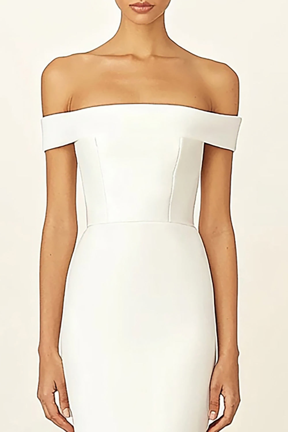 White Off the Shoulder Satin Long Sheath Engagement Dress