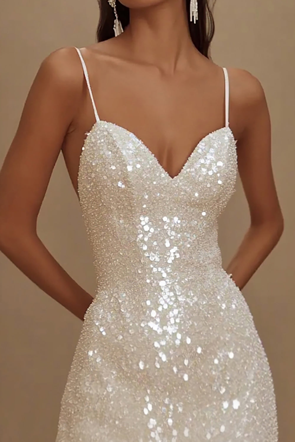 Sparkly White Spaghetti Straps Bodycon Short Graduation Dress