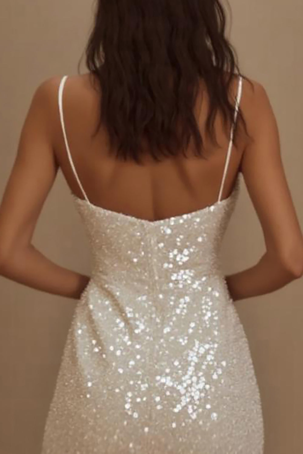 Sparkly White Spaghetti Straps Bodycon Short Graduation Dress