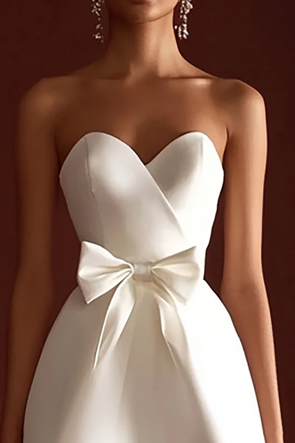 White Strapless A Line Bow Graduation Dress