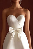 White Strapless A Line Bow Graduation Dress