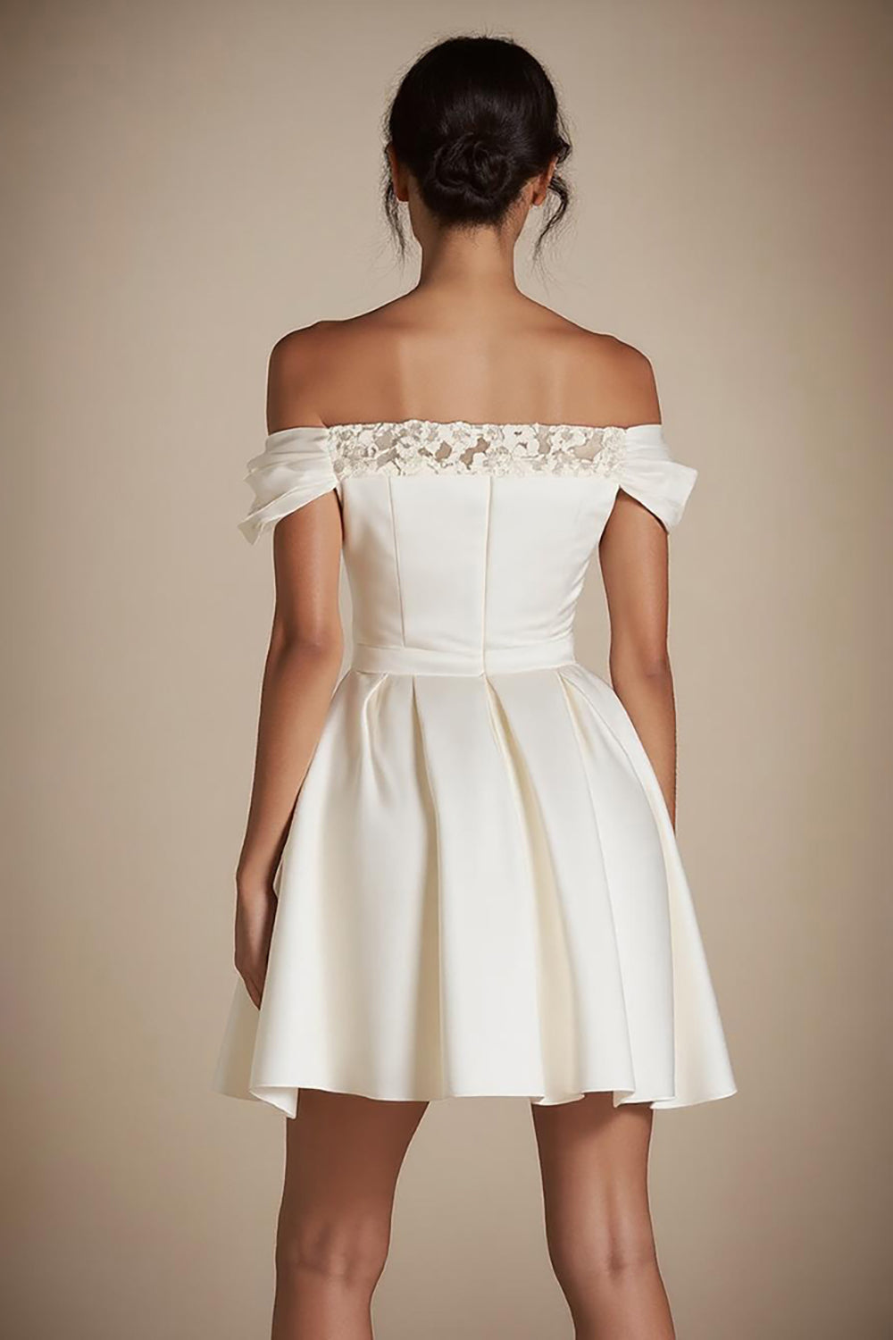 Off the Shoulder Lace White A Line Graduation Dress