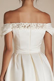 Off the Shoulder Lace White A Line Graduation Dress