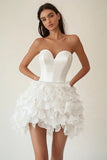 Strapless White A Line Tiered Ruffled Graduation Dress