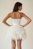 Strapless White A Line Tiered Ruffled Graduation Dress