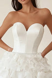 Strapless White A Line Tiered Ruffled Graduation Dress
