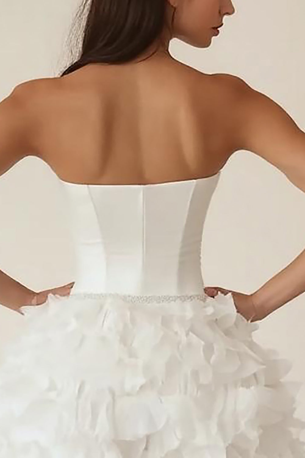 Strapless White A Line Tiered Ruffled Graduation Dress
