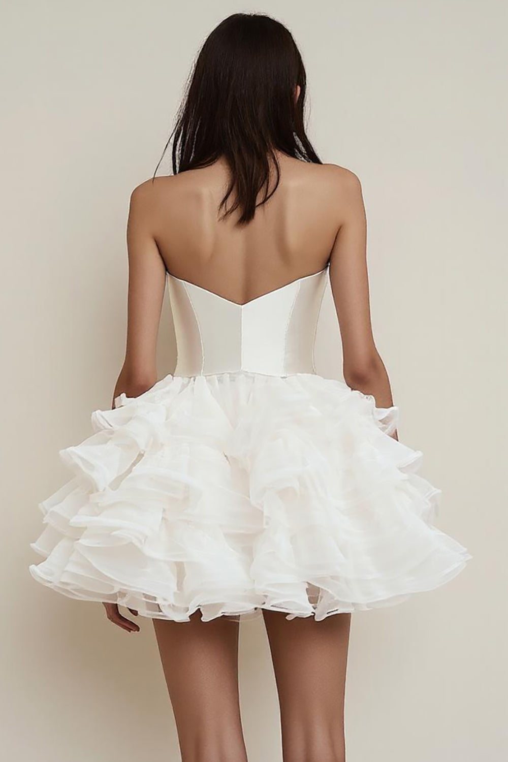 Strapless Ruffle A Line White Graduation Dress