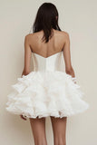 Strapless Ruffle A Line White Graduation Dress