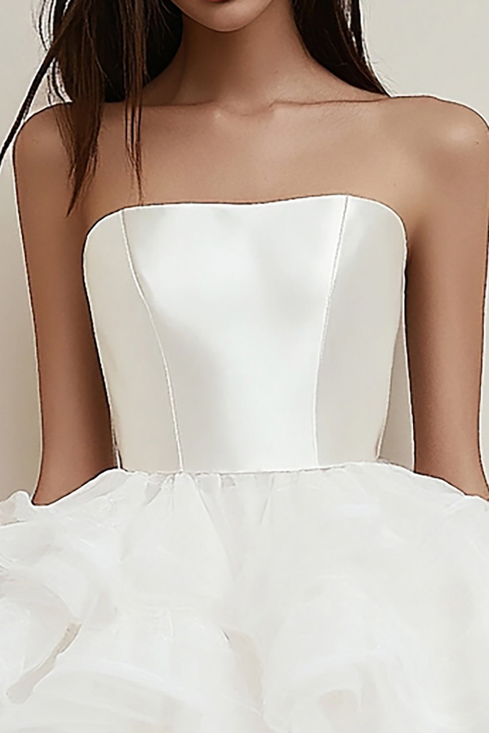 Strapless Ruffle A Line White Graduation Dress
