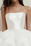 Strapless Ruffle A Line White Graduation Dress