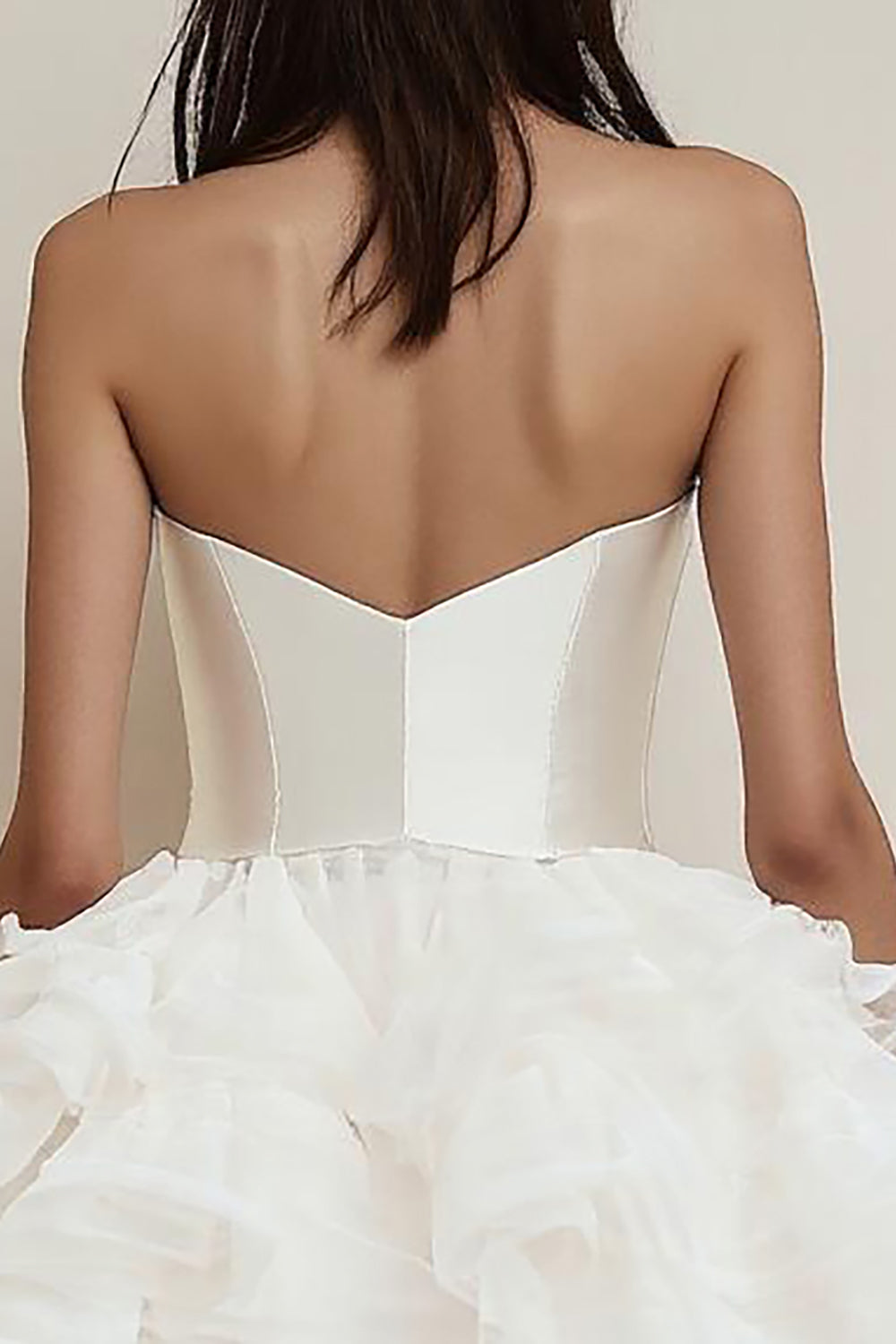 Strapless Ruffle A Line White Graduation Dress