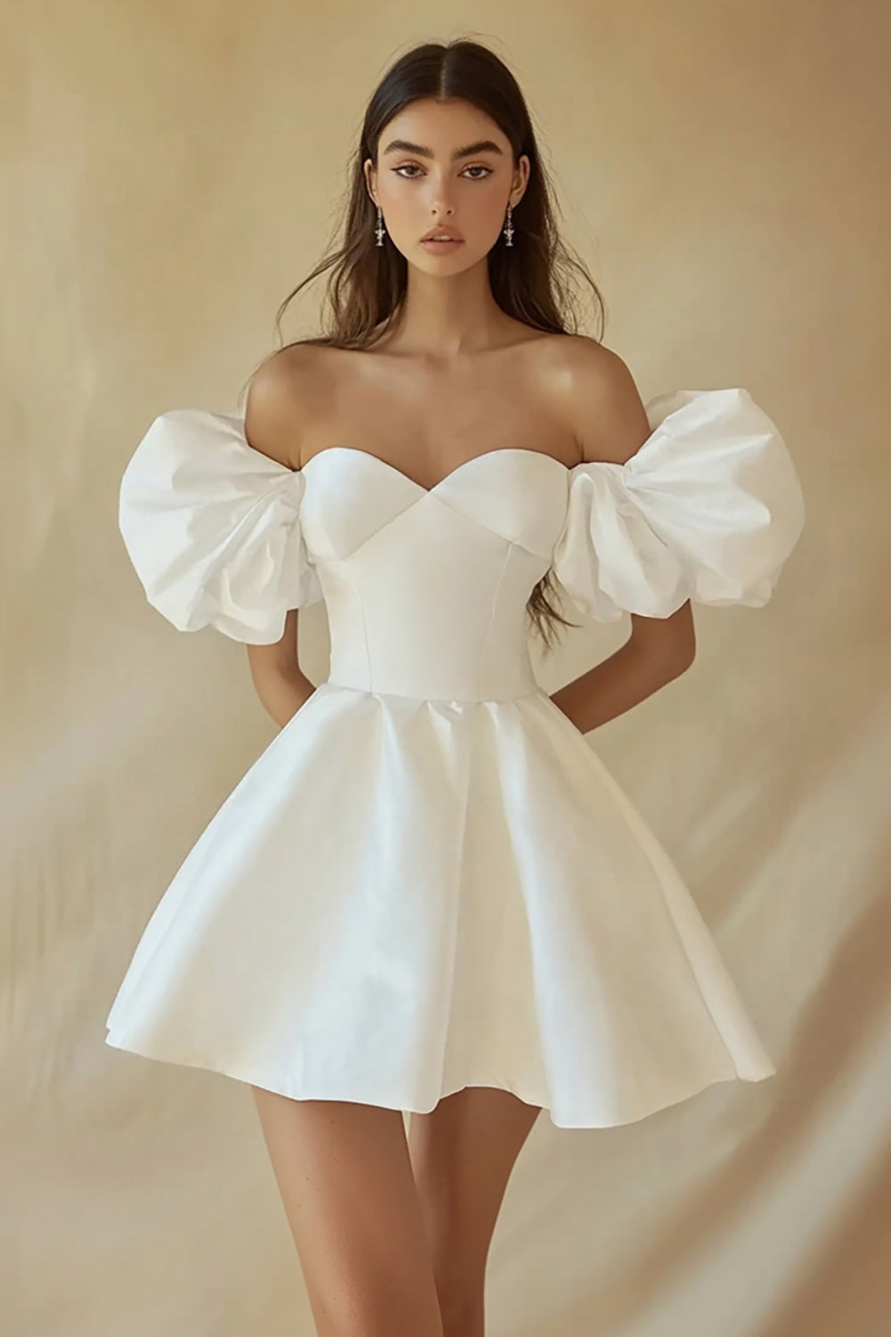 Off the Shoulder A Line White Graduation Dress