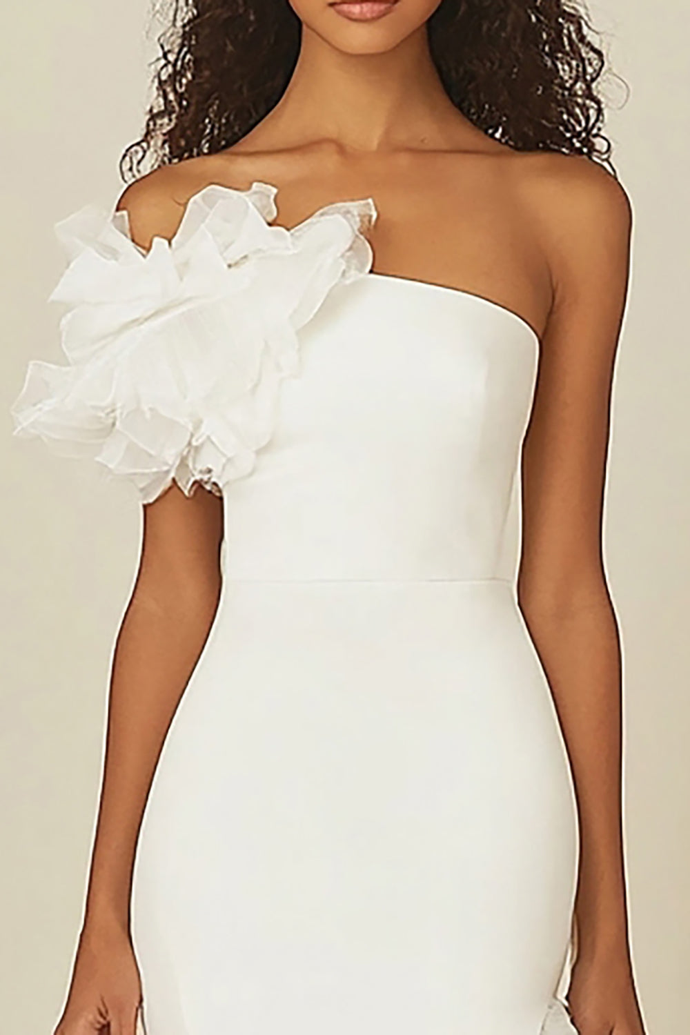 One Shoulder Sheath White Graduation Dress with Ruffles