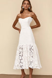 White A Line Strapless Lace Graduation Dress