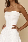 A-Line Strapless Lace Tea Length White Graduation Dress