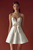 White Strapless A Line Satin Graduation Dress