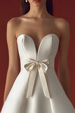 White Strapless A Line Satin Graduation Dress