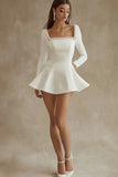 White A Line Satin Graduation Dress with Long Sleeves