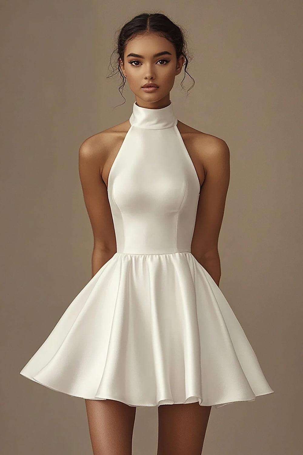 White Halter A Line Ruched Short Graduation Dress