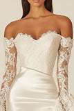 White Off The Shoulder Bodycon Lace Graduation Dress with Long Sleeves