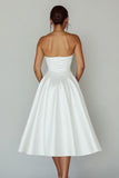 Strapless Cut Out White A Line Satin Graduation Dress