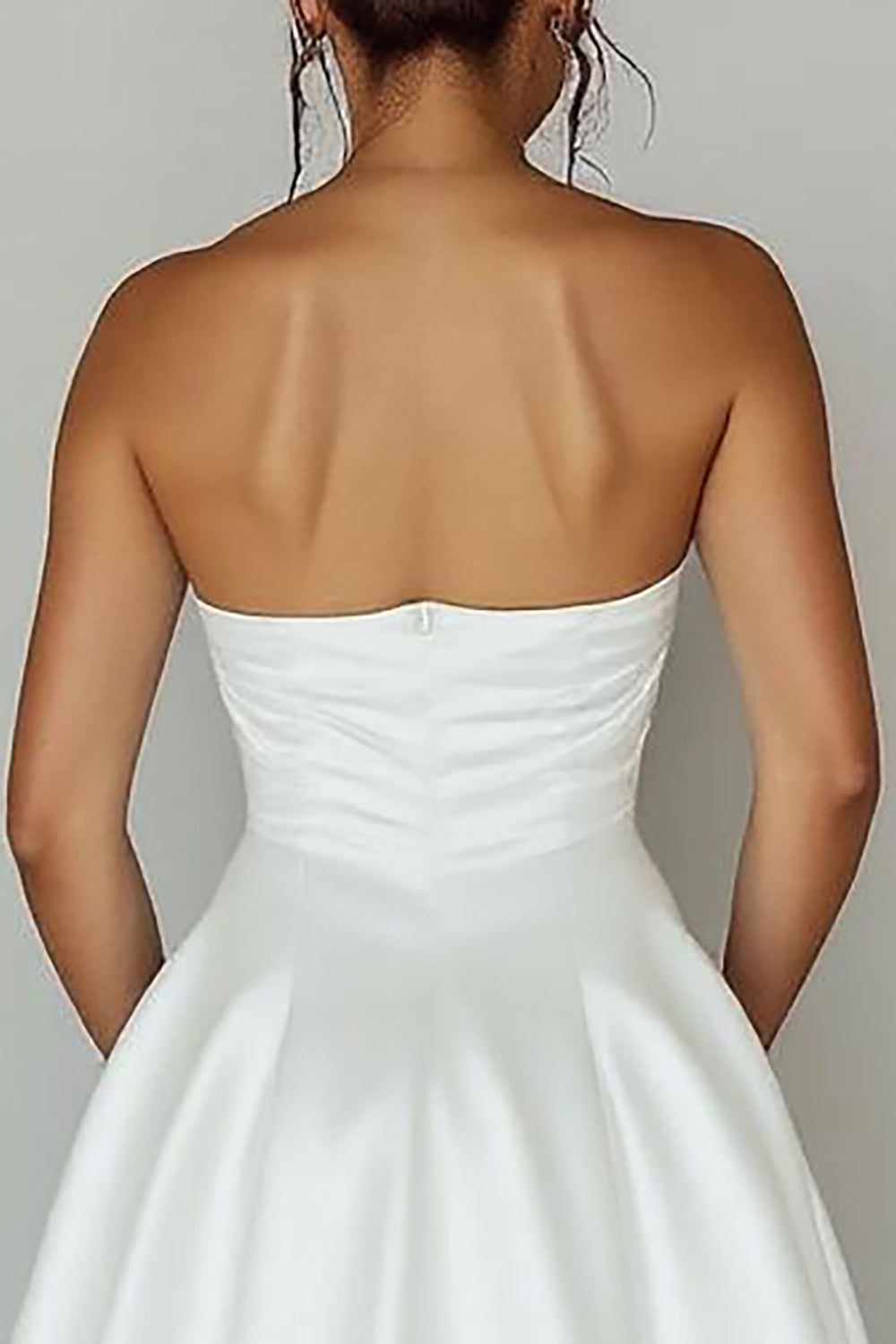 Strapless Cut Out White A Line Satin Graduation Dress