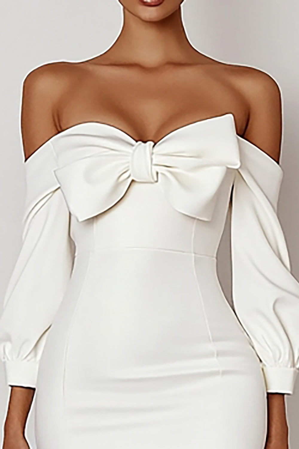 White Bodycon Off the Shoulder Hlaf Sleeve Graduation Dress with Bow