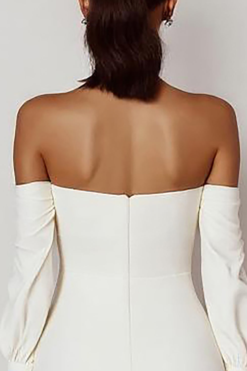 White Bodycon Off the Shoulder Hlaf Sleeve Graduation Dress with Bow