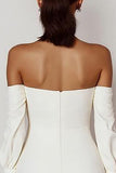 White Bodycon Off the Shoulder Hlaf Sleeve Graduation Dress with Bow