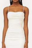 White Sheath Spaghetti Straps Ruched Graduation Dress with Slit