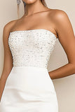 White Bodycon Strapless Graduation Dress with Sequins