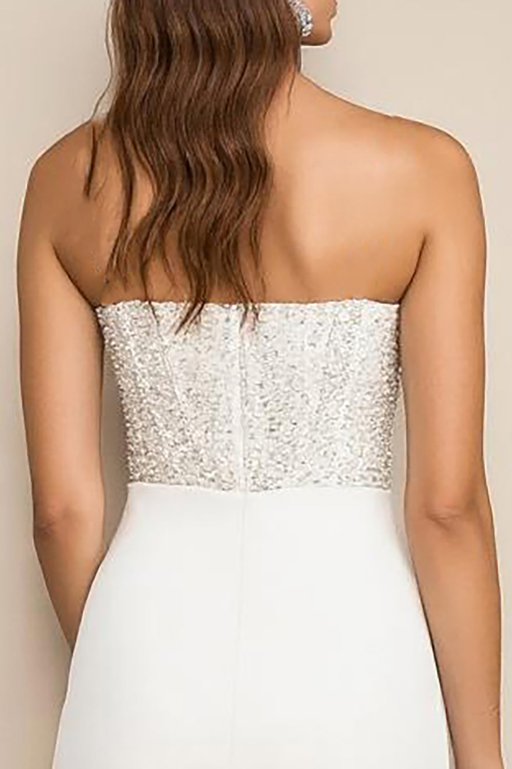 White Bodycon Strapless Graduation Dress with Sequins