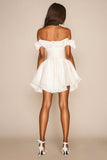 Cute White A Line Off the Shoulder Graduation Dress