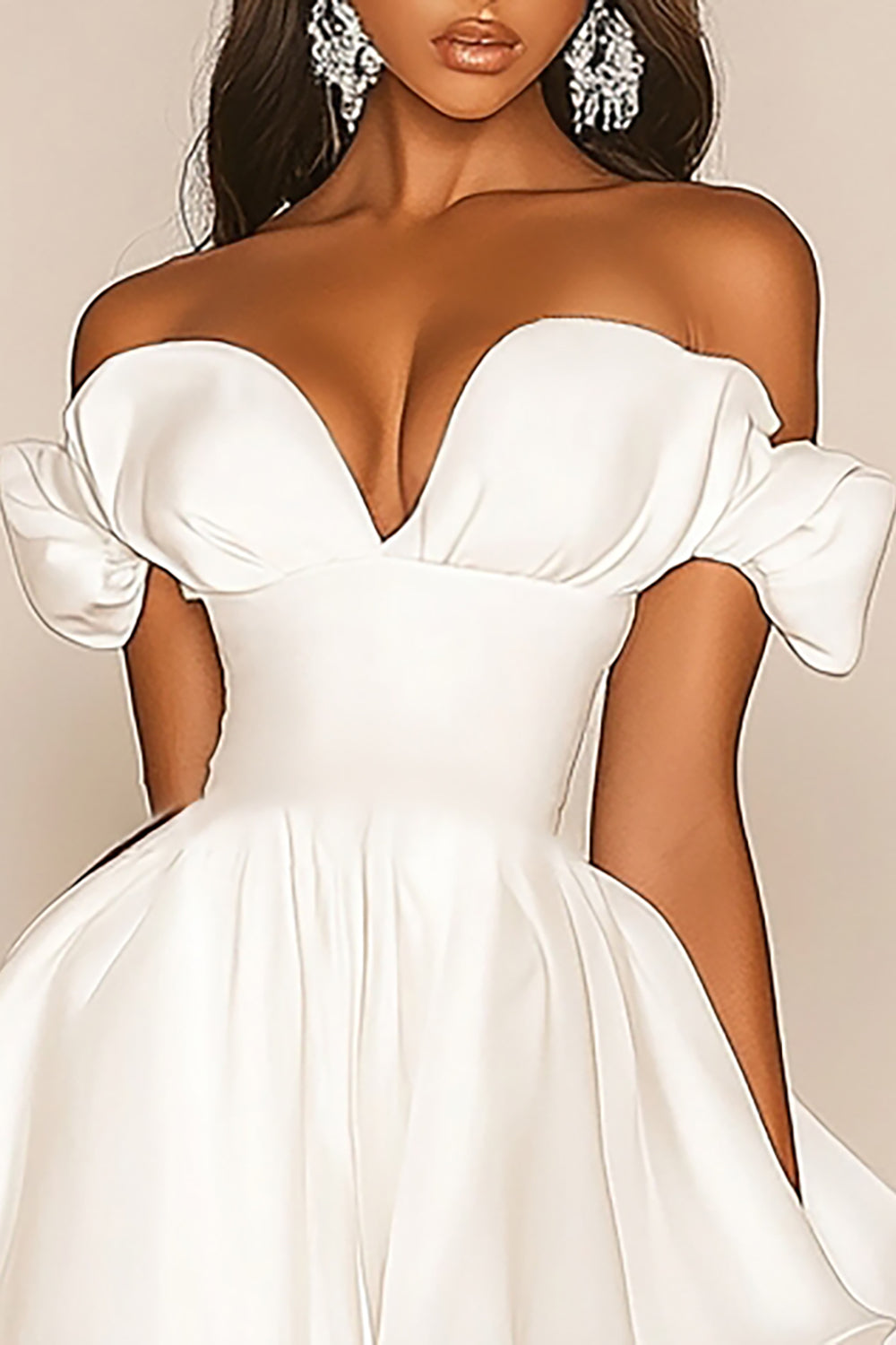 Cute White A Line Off the Shoulder Graduation Dress