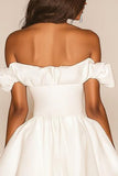 Cute White A Line Off the Shoulder Graduation Dress