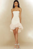 Strapless White Graduation Dress with Ruffles