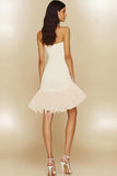 Strapless White Graduation Dress with Ruffles