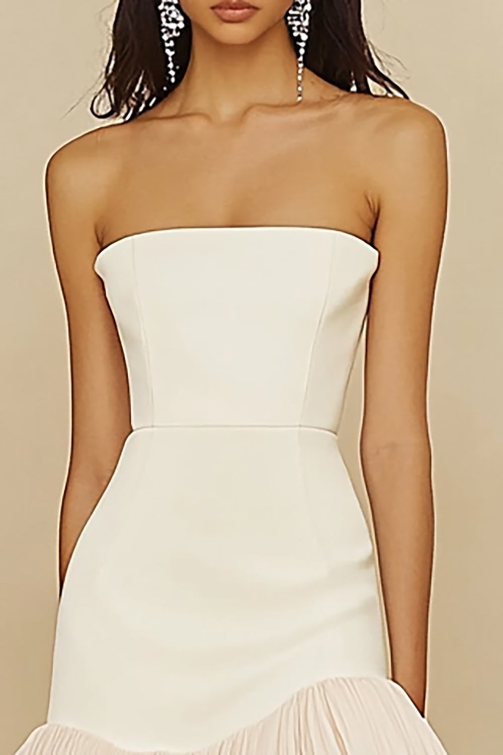 Strapless White Graduation Dress with Ruffles