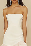 Strapless White Graduation Dress with Ruffles