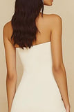 Strapless White Graduation Dress with Ruffles