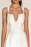 White A Line Spaghetti Straps Satin Graduation Dress with Lace