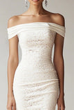 White Bodycon Off the Shoulder Lace Graduation Dress with Fringes