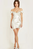 White Bodycon Off the Shoulder Satin Graduation Dress