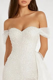Sparkly White Bodycon Off the Shoulder Graduation Dress